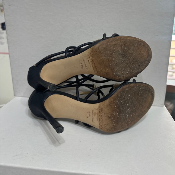 JIMMY CHOO Swarovski Crystal Embellished Sandals Navy High Heel Pump 37.5 Shoes - Picture 14 of 15